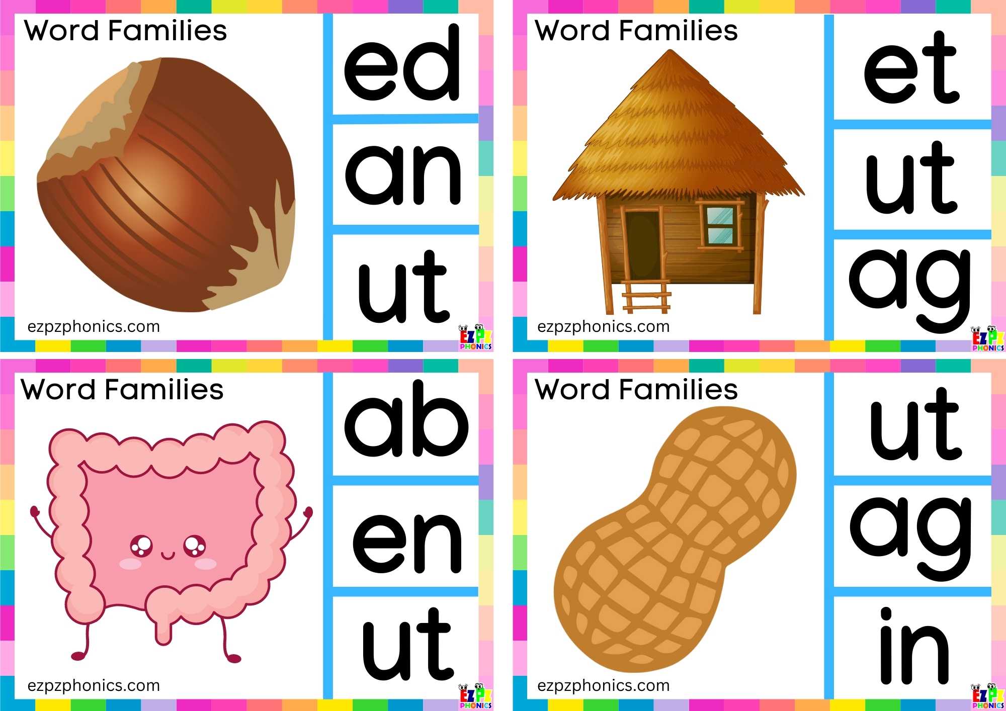Look at the image and clip the correct letters clip cards group 1 Word Family ut